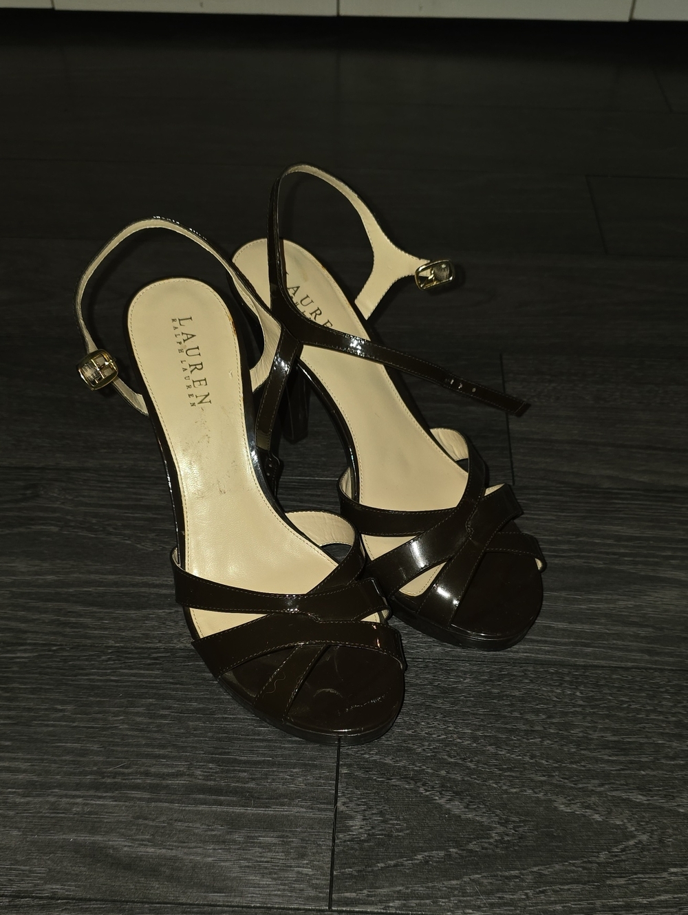 Lauren Ralph Lauren Brown Patent Leather Strappy Sandals